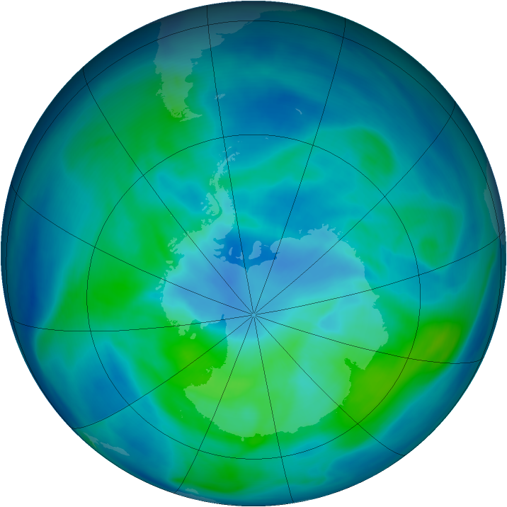 Antarctic ozone map for 13 March 2006